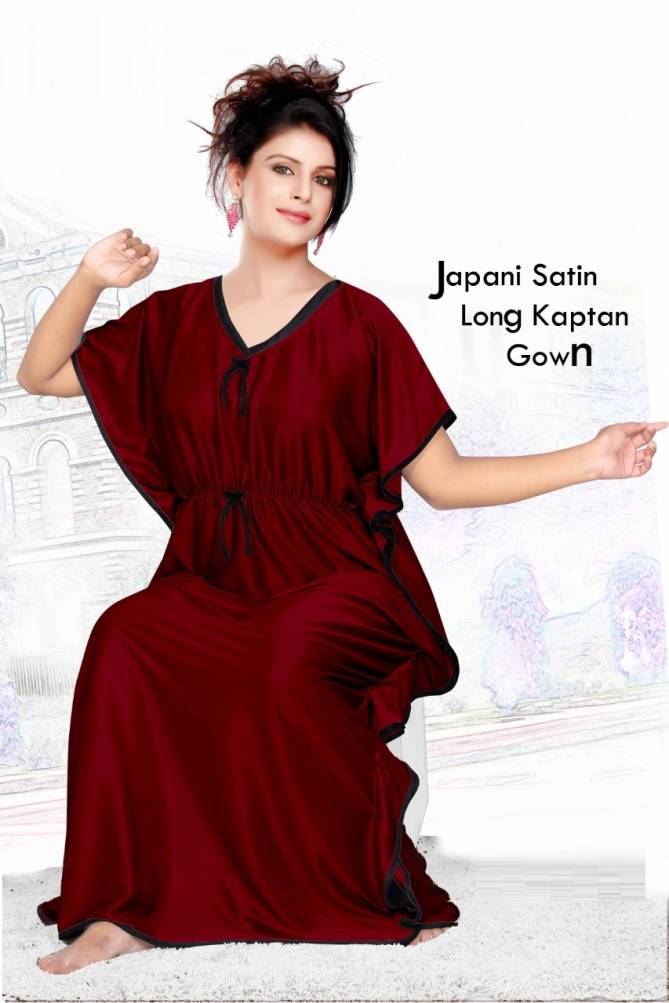 Japani 1 Satin Daily Night Wear Long Kaftan Nighty Gown Collection